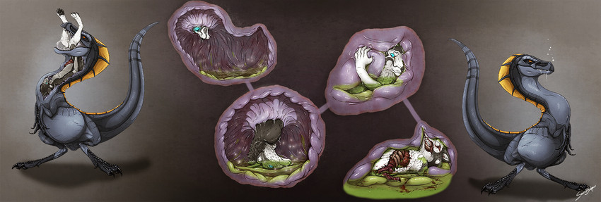 after_vore anthro blood bodily_fluids death digestion duo female feral gore grotesque_death guts intestines male male/female organs pawpads vore oliverfox canid canine canis domestic_dog mammal hi_res