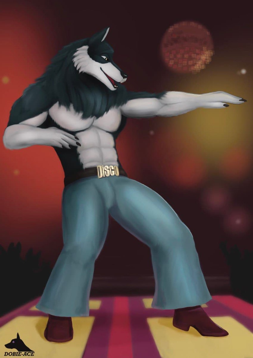 anthro dancing disco male solo dobie-ace canid canine canis mammal wolf hi_res