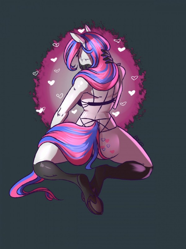 anthro biped breasts camel_toe female hair heart_symbol horn kneeling solo spread_legs spreading wide_hips adeloo mythology equid equine mammal mythological_creature mythological_equine unicorn 3:4 hi_res