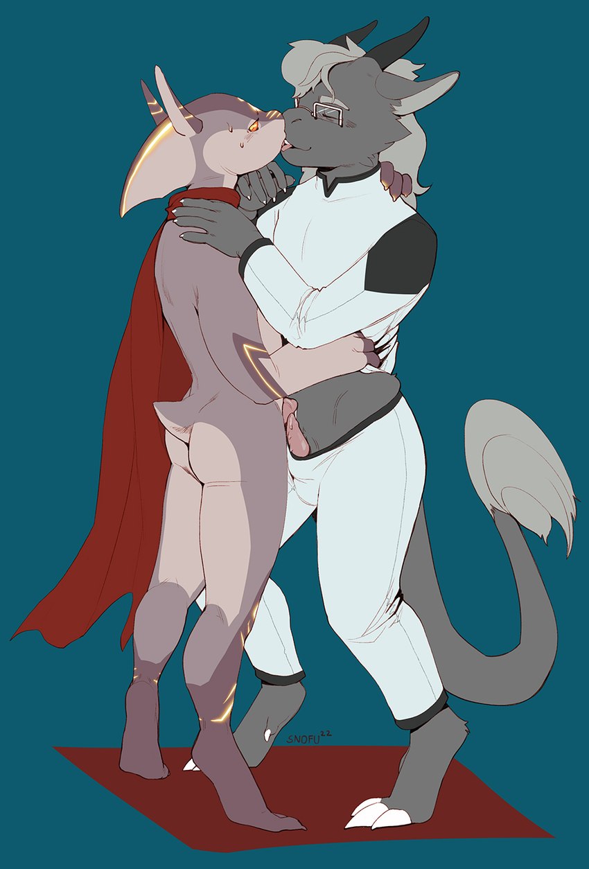 anthro cape clothed clothed_sex clothing duo eyewear frottage fur glasses hug kissing male male/male partially_clothed penile sex small_tail tail snofu mythology askareth dragon furred_dragon furred_scalie hybrid mythological_creature mythological_scalie scalie hi_res