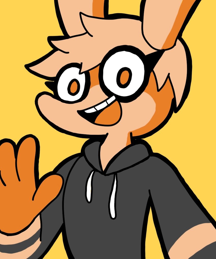 ambiguous_gender anthro black_clothing black_sweatshirt clothing hair orange_body orange_eyes orange_hair orange_stripes simple_background solo stripes sweatshirt yellow_background orangedo69 bor_(orangedo69) lagomorph leporid mammal rabbit 5:6 digital_drawing_(artwork) digital_media_(artwork) male_(lore)