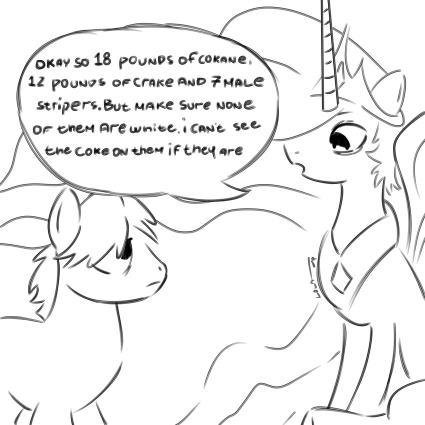 copypasta crown dialogue duo female feral headgear horn looking_at_another male shitpost sitting sitting_on_ground sitting_position speech_bubble standing standing_position text tiara unicorn_horn wings tuskonline friendship_is_magic hasbro my_little_pony mythology okay_so_18_pounds_of_cokane princess_celestia_(mlp) equid equine horse mammal mythological_creature mythological_equine pony winged_unicorn 1:1 absurd_res english_text engrish hi_res meme monochrome