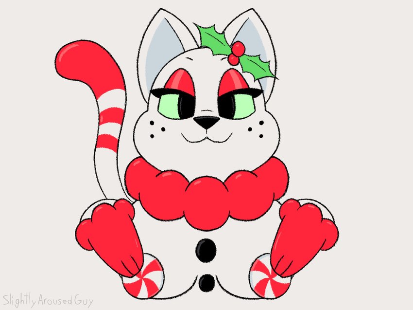 :3 anthro bedroom_eyes breasts eyelashes female freckles green_eyes holidays lewdmas narrowed_eyes neck_tuft seductive solo tail tuft slightlyarousedguy christmas candy_tail junipurr domestic_cat felid feline felis mammal