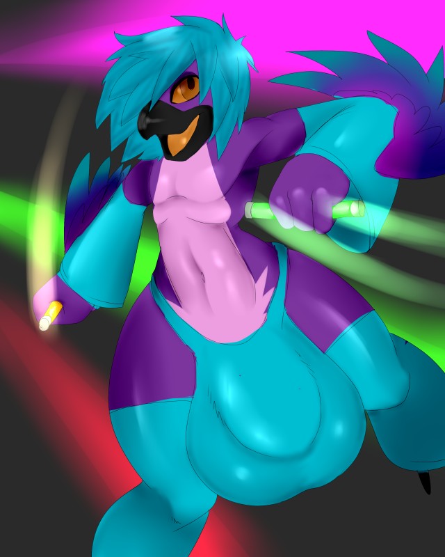 anthro armwear balls_outline bulge clothed clothing detailed_bulge genital_outline glowstick hyper legwear male penis_outline skimpy solo teal_armwear teal_clothing teal_legwear teal_underwear topless underwear jaynatorburudragon avian bird 2016 4:5 hi_res