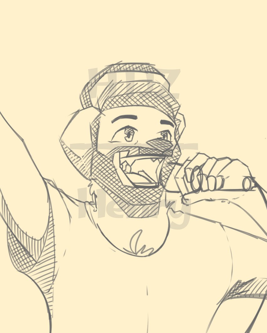 5_fingers anthro beard body_hair bomber_hat chest_hair clothing electronics facial_hair fingers male microphone shirt singing smile solo t-shirt topwear recordradioblue ajr jack_met_(ajr) bird_dog canid canine canis domestic_dog golden_retriever hunting_dog mammal retriever 4:5 absurd_res cross-hatching guide_lines hatching_(art) hi_res shaded sketch watermark