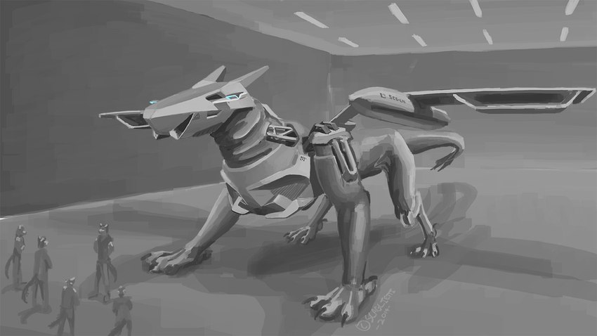 concept cybernetics feral machine prosthetic western scaglietti mythology cyborg dragon mythological_creature mythological_scalie robot scalie 16:9 2014 widescreen