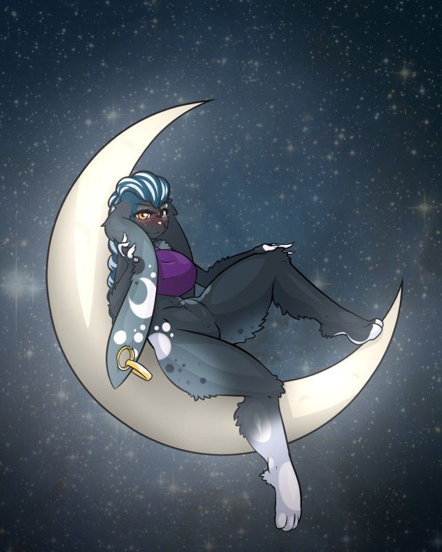 anthro breasts clothed clothing ear_piercing featureless_crotch female looking_at_viewer makeup mascara moon night piercing sky smile solo star starry_sky wide_hips limebreaker tsillah lagomorph leporid mammal rabbit 4:5 absurd_res hi_res