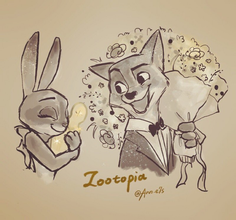 anthro award black_tie_(suit) bouquet bow_(feature) bow_tie clothed clothing duo eyes_closed female fur holding_award holding_object holding_oscar_statuette looking_back male open_mouth open_smile oscar_statuette simple_background smile suit text ann_e7s academy_awards disney zootopia judy_hopps nick_wilde canid canine fox lagomorph leporid mammal rabbit red_fox true_fox 2017 monochrome