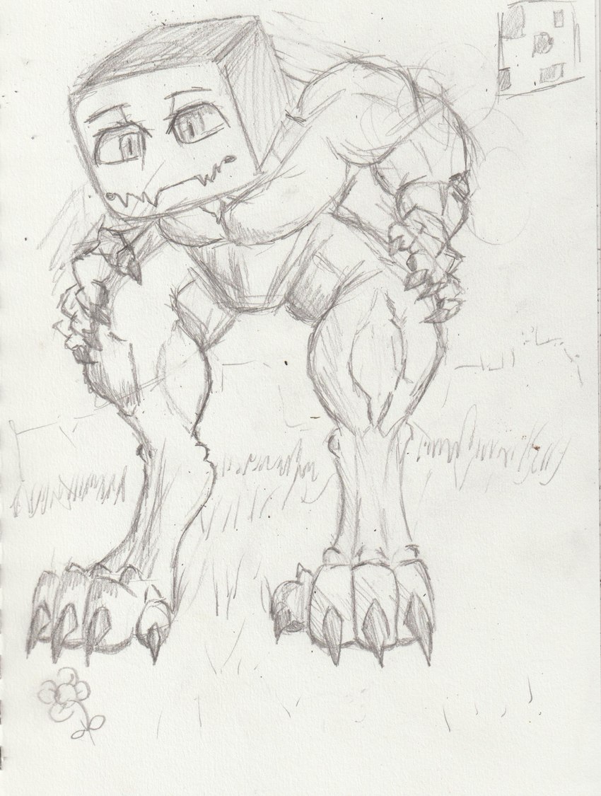 anthro big_feet claws crouching curious digitigrade feet flower grass looking_down male muscular muscular_humanoid muscular_male nature paws plant solo square_(anatomy) themagicsketch microsoft minecraft mojang xbox_game_studios fan_character enderman humanoid absurd_res full-length_portrait graphite_(artwork) hi_res portrait traditional_media_(artwork)