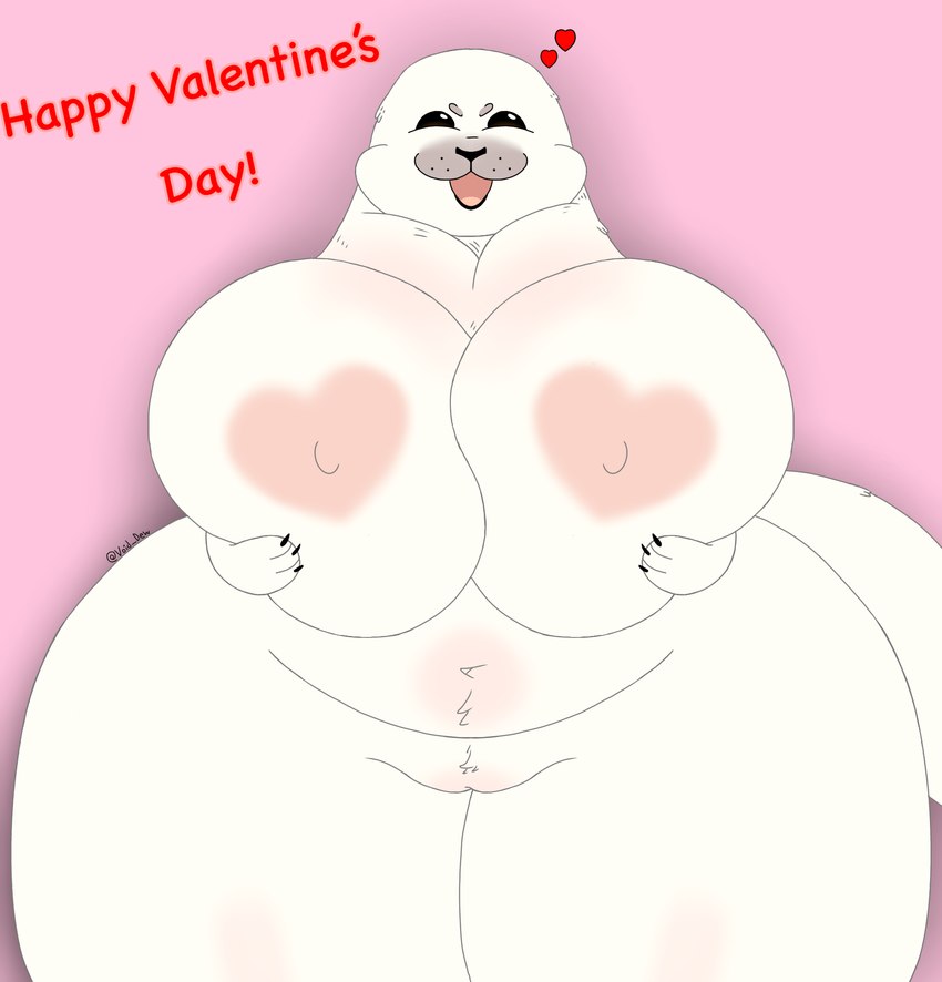 anthro areola big_breasts breasts female genitals happy heart_areola heart_symbol holding_breast holidays huge_breasts huge_thighs navel nipples obese open_mouth overweight plump_labia pussy solo tail thick_thighs white_body void_dew valentine's_day aurora_(void_dew) harp_seal mammal marine pinniped seal 2024 hi_res portrait three-quarter_portrait