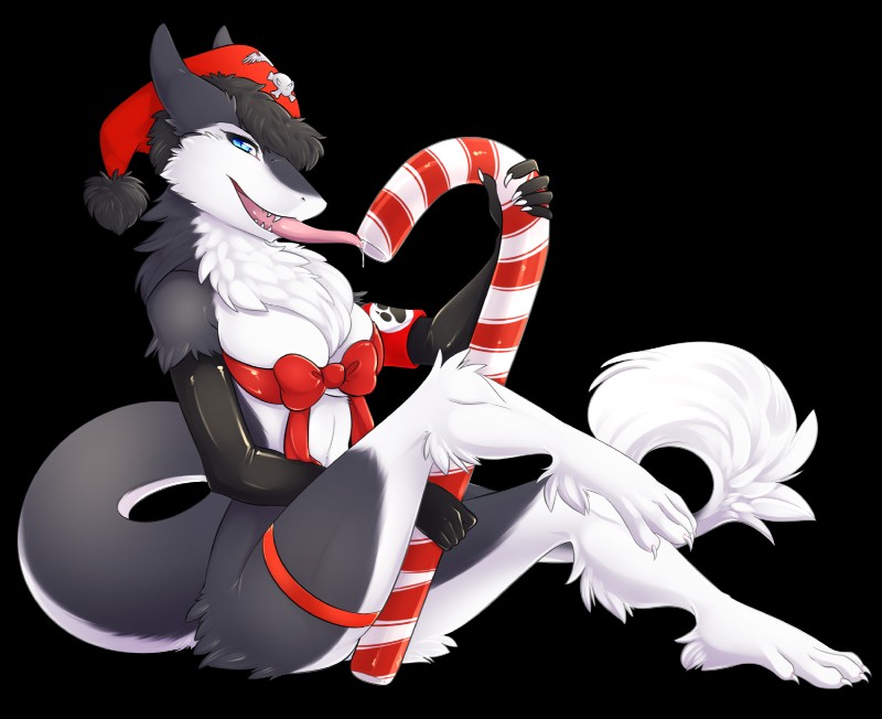 anthro biped blue_eyes breasts candy candy_cane clothing dessert female food giant_candy giant_food hat headgear headwear holidays looking_at_viewer ribbons simple_background sitting solo tail tongue transparent_background spazzykoneko christmas valkyria mammal sergal 2011 alpha_channel digital_media_(artwork) hi_res shaded