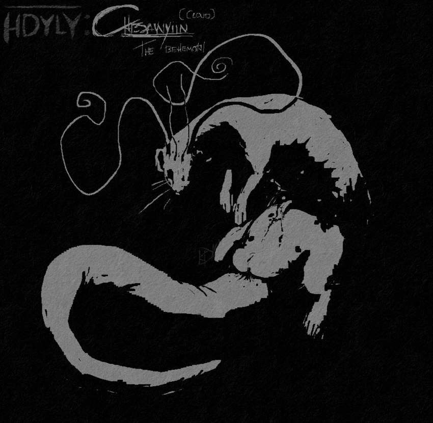 animal_genitalia animal_penis antennae_(anatomy) balls bodily_fluids erection feral genital_fluids genitals logo long_ears long_limbs long_tail male multi_nipple mustelid_penis nipples paws penis sheath simple_background solo tail text hdyly chesawyiin_(cloudweaver) mammal mustelid artist_logo artist_name digital_media_(artwork) english_text hi_res monochrome shaded signature simple_shading