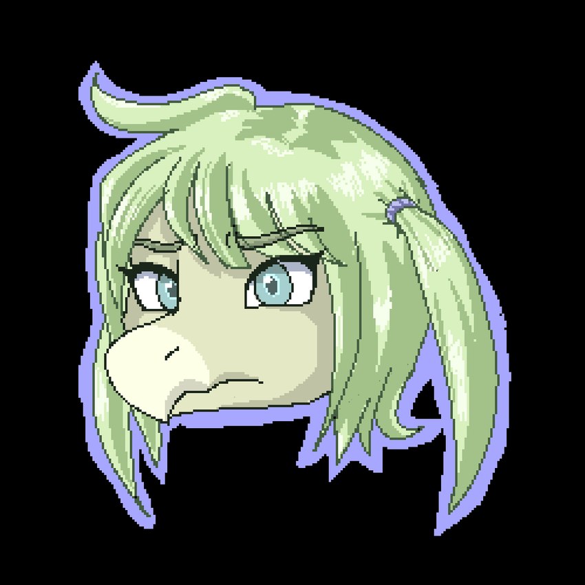 anthro blue_eyes eyebrows eyelashes female frown green_body green_eyebrows green_hair hair outline purple_outline snout solo unknown_artist cynthia_(snoot_game) dinosaur ornithischian prehistoric_species reptile scalie stegosaurian stegosaurus thyreophoran 1:1 alpha_channel cel_shading digital_media_(artwork) headshot_portrait pixel_(artwork) portrait shaded