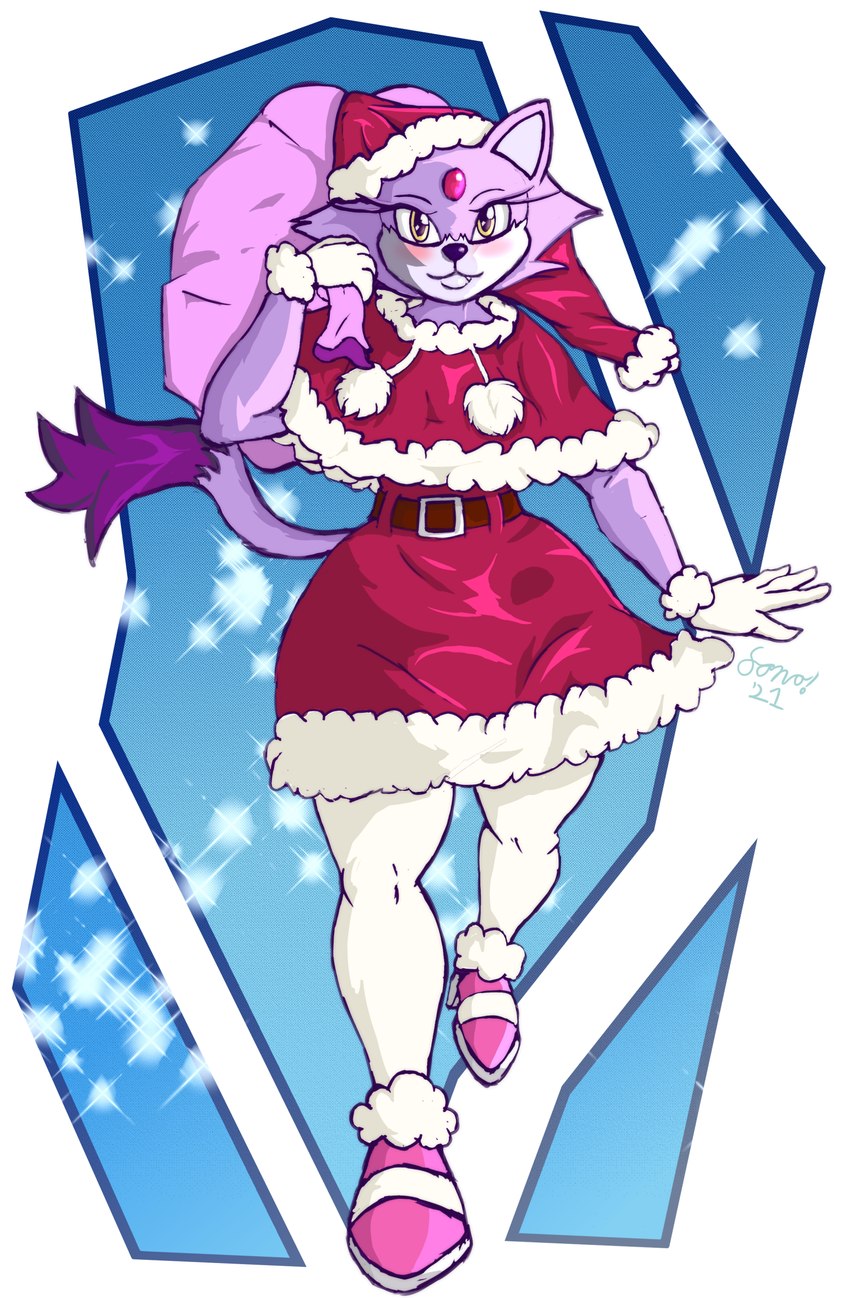 alternate_costume anthro breasts christmas_outfit female holidays holidays_outfit sack solo walking sonomatic christmas sega sonic_the_hedgehog_(series) blaze_the_cat santa_claus domestic_cat felid feline felis mammal 2021 absurd_res hi_res