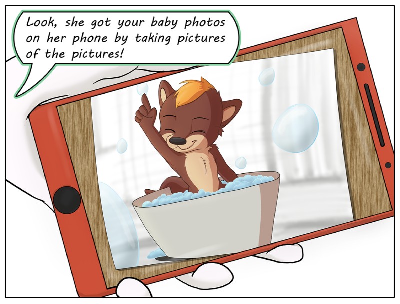 anthro bath border brown_body brown_fur bubble cellphone dialogue electronics fur male phone speech_bubble text white_border young young_anthro young_male colrblnd duzt measureup bishop_locke mammal mustelid otter comic english_text