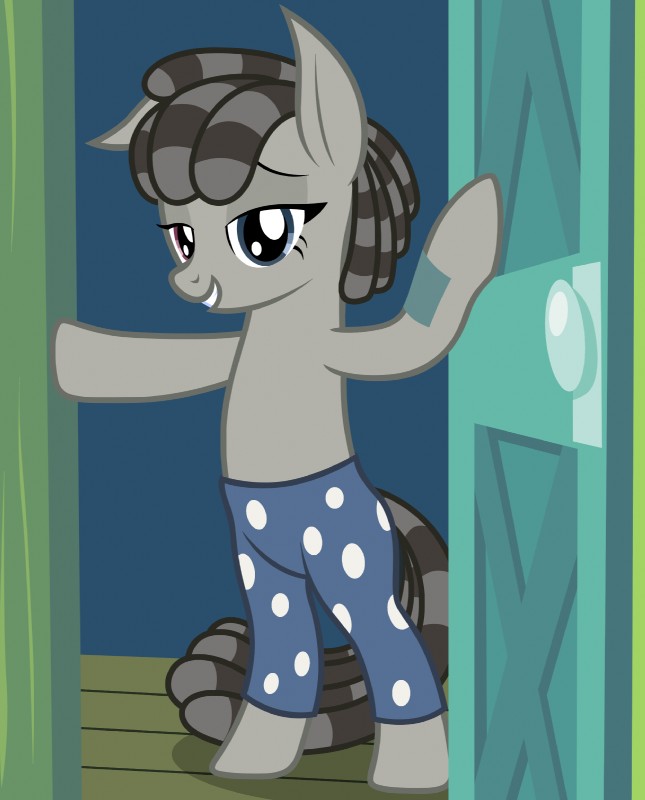 bedroom_eyes clothing door dreadlocks female feral half-closed_eyes heterochromia looking_at_viewer narrowed_eyes ponification seductive smile solo badumsquish friendship_is_magic hasbro my_little_pony smartypants_(mlp) equid equine horse mammal pony 2016 hi_res