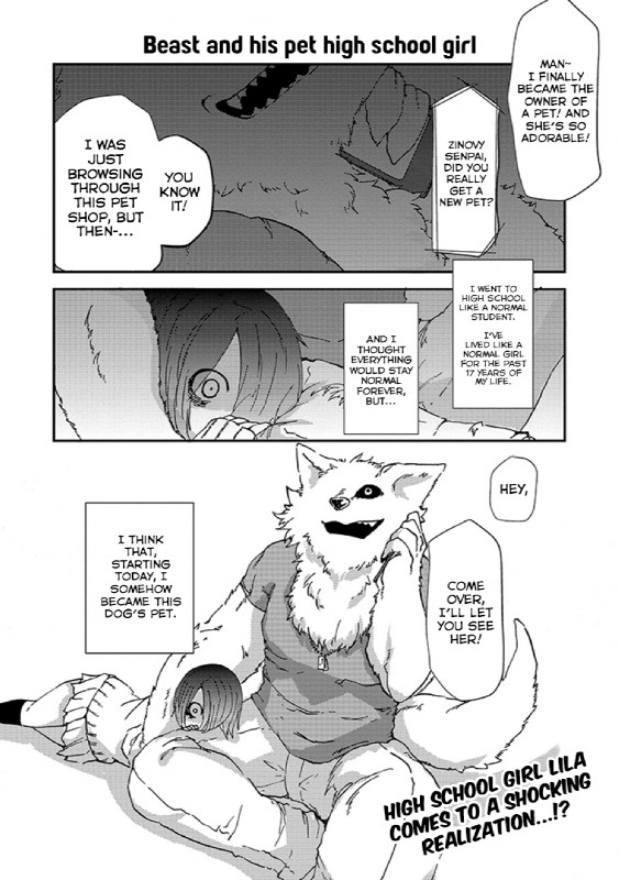 anthro dialogue duo female fur hair hair_over_eye kemono male one_eye_obstructed short_hair text young yakantuzura lila_(kashiwagi_aki) zinovy canid canine canis human mammal wolf comic english_text greyscale hi_res monochrome translated