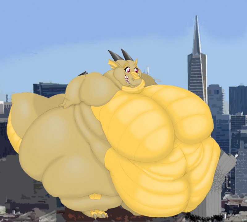 anthro belly big_belly big_breasts breasts building city destruction female huge_belly huge_breasts hyper hyper_belly hyper_breasts macro morbidly_obese morbidly_obese_anthro morbidly_obese_female non-mammal_breasts obese obese_anthro obese_female overweight overweight_anthro overweight_female solo tail thick_tail arkveveen_(artist) mythology miya_mumba dragon mythological_creature mythological_scalie scalie