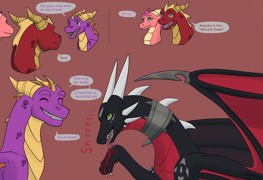 cynder, ember, flame, and spyro (spyro the dragon and etc) created by apollyondragon