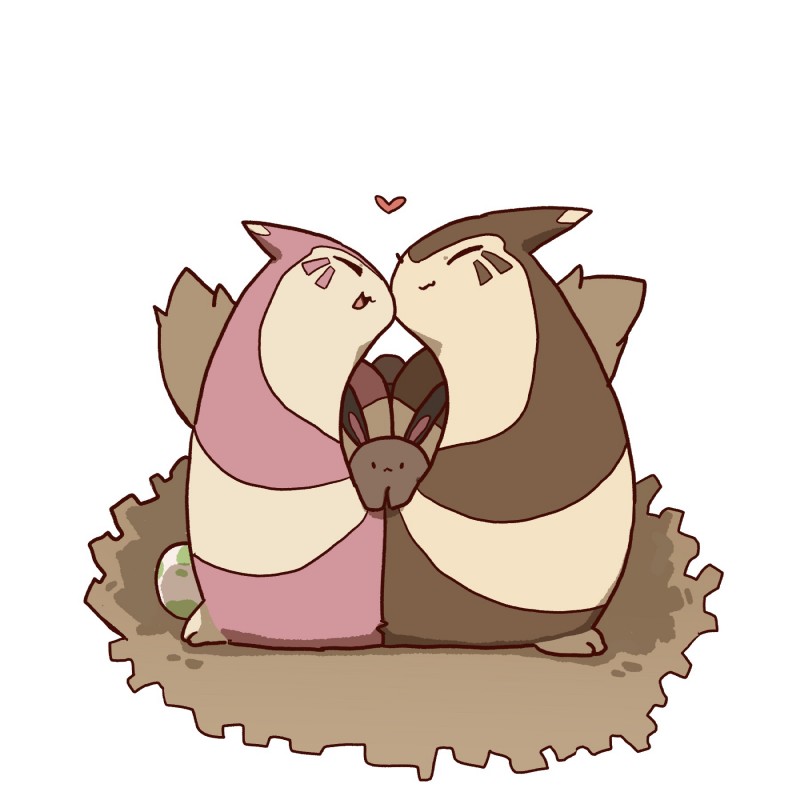 brown_body brown_fur daww eyes_closed fur group heart_symbol pink_body pink_fur ke_mo_suke nintendo pokemon furret generation_2_pokemon pokemon_(species) sentret 1:1 2019 hi_res