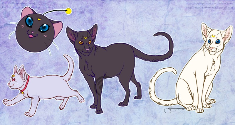 digitigrade female feral group male quadruped simple_background tail soulspoison sailor_moon_(series) artemis_(sailor_moon) diana_(sailor_moon) luna_(sailor_moon) domestic_cat felid feline felis mammal father_(lore) mother_(lore) parent_(lore)