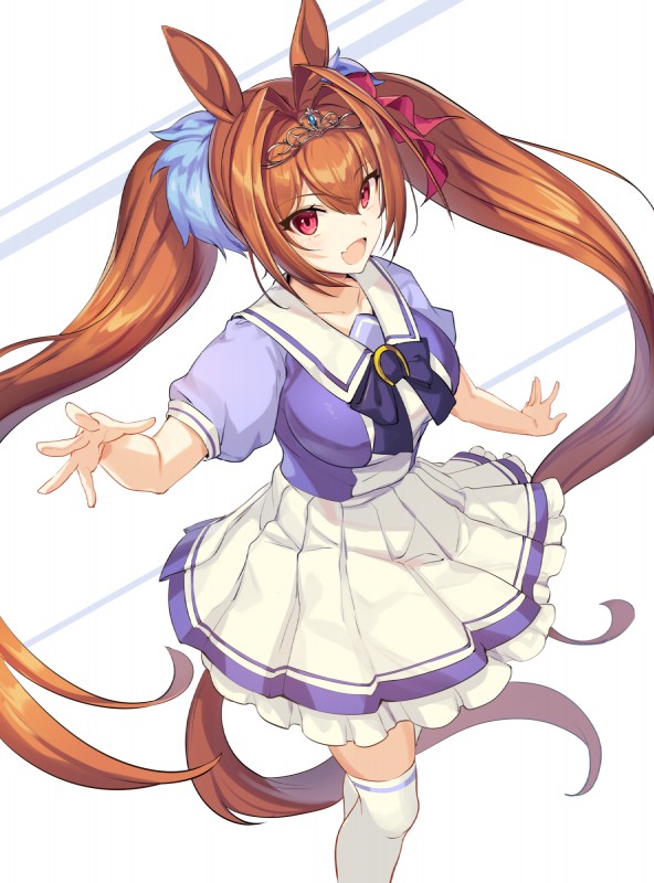 bottomwear breasts brown_hair clothing female hair legwear long_hair open_mouth pigtails red_eyes school_uniform shirt skirt solo thigh_highs topwear uniform ikomochi cygames uma_musume_pretty_derby daiwa_scarlet_(pretty_derby) animal_humanoid equid equid_humanoid equine equine_humanoid humanoid mammal mammal_humanoid 2018 hi_res