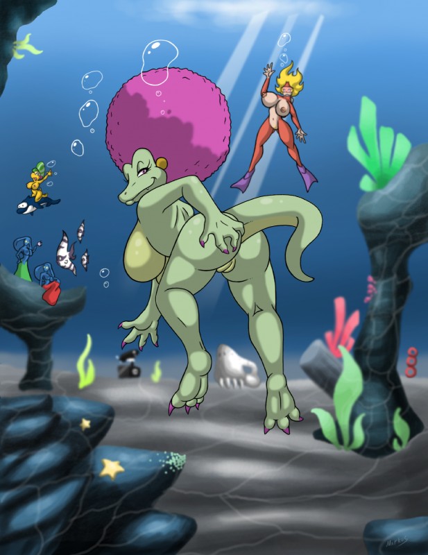 anthro bent_over breasts butt butt_grab detailed_background female feral genitals group hand_on_butt nipples non-mammal_breasts non-mammal_nipples outside plump_labia presenting presenting_hindquarters pussy seabed tail underwater water lordstevie donkey_kong_(series) mario_and_luigi_(series) mario_bros nintendo partners_in_time superstar_saga candy_kong gigi_(mario) jellyfish_sisters kalypso kylie_koopa merri_(mario) ambient_fish ambient_jellyfish ambient_sealife ape cetacean cnidarian crocodilian dolphin dolphin_(mario) fish haplorhine jellyfish kong koopa koopa_troopa kremling mammal marine medusozoan oceanic_dolphin primate reptile scalie toothed_whale torpedo_ted crossover hi_res