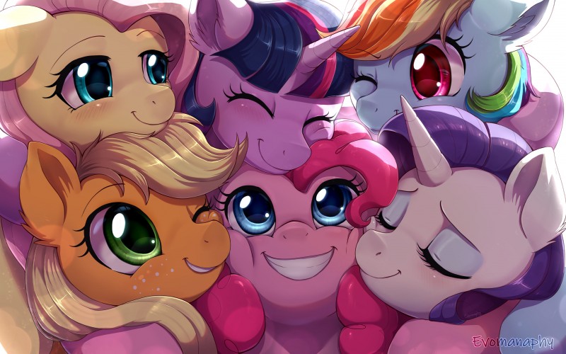 twilight sparkle, rainbow dash, fluttershy, pinkie pie, applejack, and etc (friendship is magic and etc) created by evomanaphy