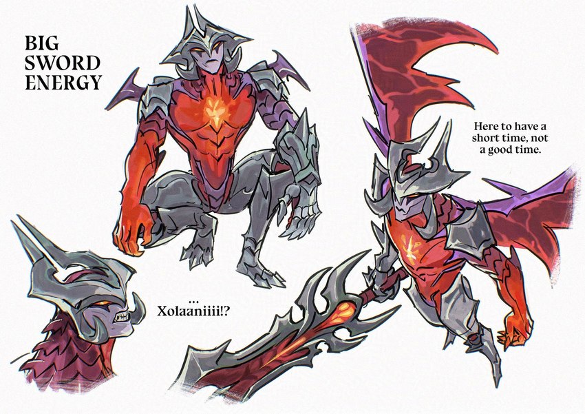 crouching male solo text drawain league_of_legends riot_games tencent aatrox_(lol) darkin demon humanoid english_text hi_res