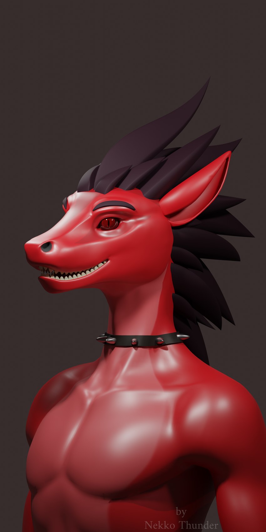 amphibious anthro collar horn male red_eyes solo nekko_thunder mythology aquatic_dragon dragon marine mythological_creature mythological_scalie reptile scalie 1:2 3d_(artwork) absurd_res digital_media_(artwork) hi_res