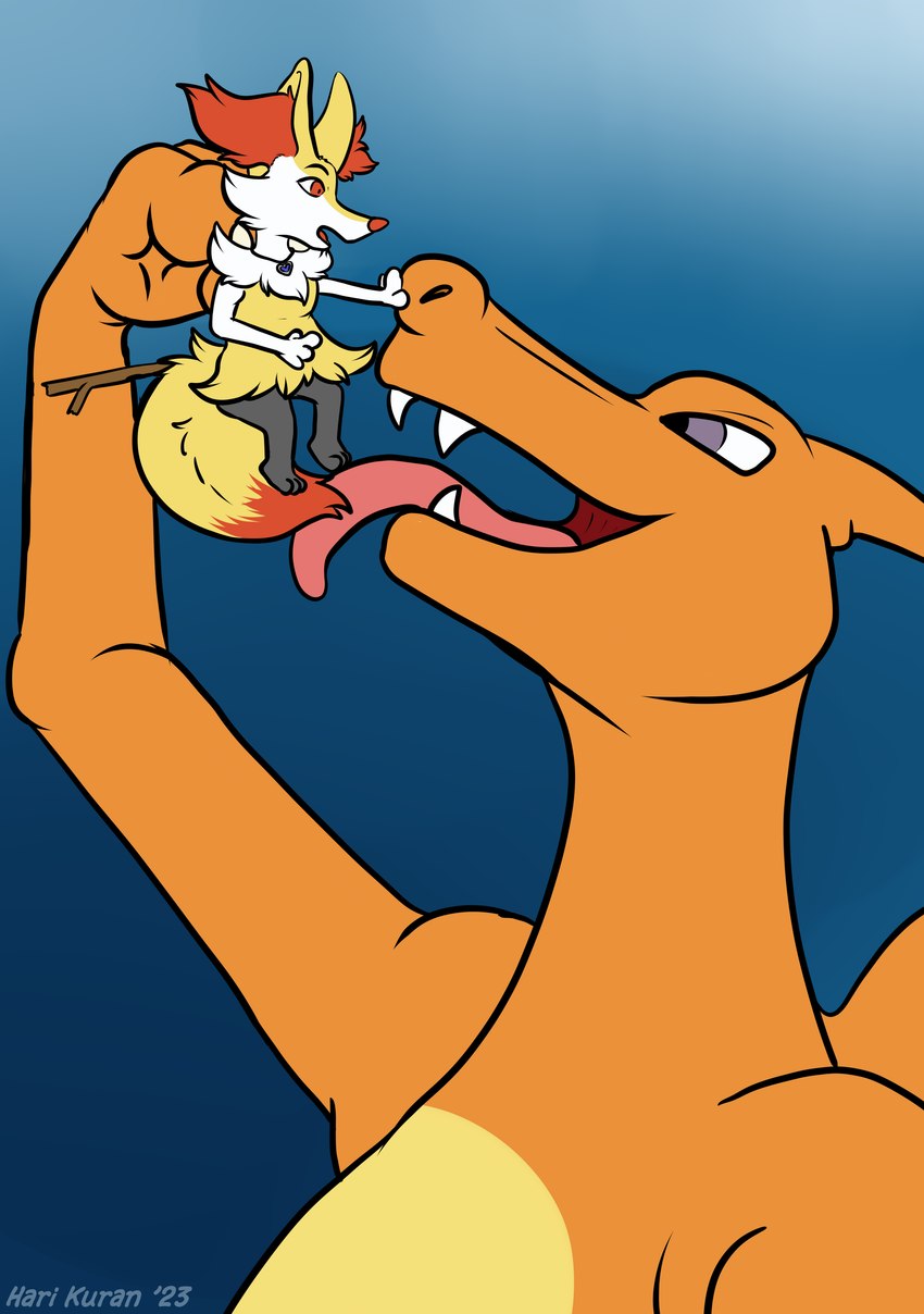 duo food forced imminent_vore simple_background size_difference snack tongue harikuran nintendo pokemon firefox_(braixfire) braixen charizard generation_1_pokemon generation_6_pokemon pokemon_(species) absurd_res hi_res