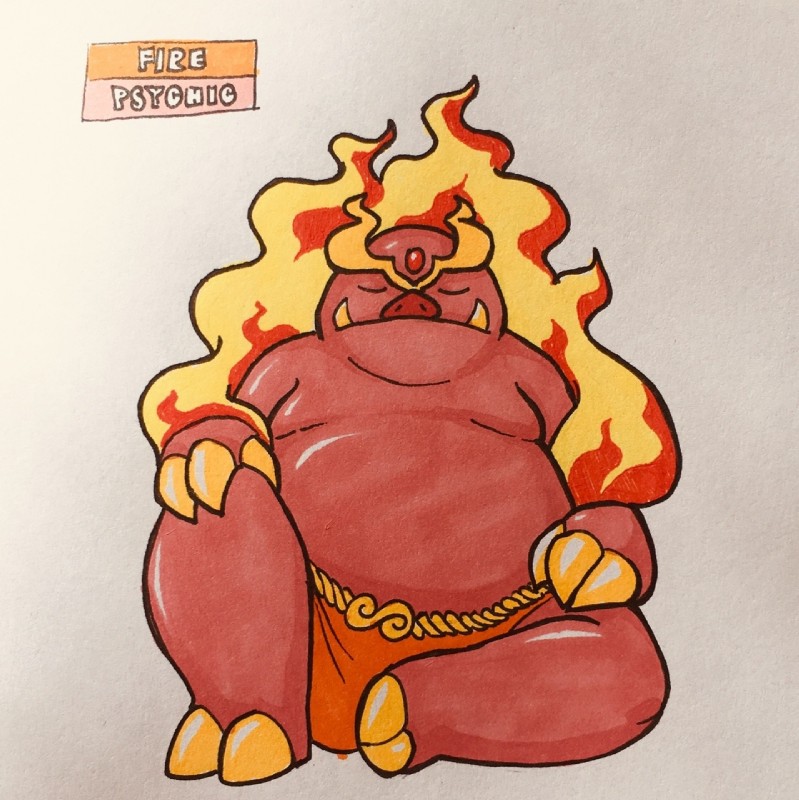 2_toes 3_fingers alternate_color anthro belly biped blonde_eyebrows bottomwear clothed clothing cloven_hooves eyebrows eyes_closed feet fingers fire forehead_gem front_view frown gem hand_on_leg hindu hooved_fingers hooves loincloth male moobs obese obese_anthro obese_male orange_hooves overweight overweight_anthro overweight_male pig_nose pink_body pink_skin red_nose religion ruby_(gem) shadow simple_background sitting solo text thick_eyebrows toes toony topless tusks unibrow white_background marco_fanjul asian_mythology fakemon firefightdex hindu_mythology mythology nintendo pokemon buddha deity emboar generation_5_pokemon mammal pokemon_(species) suina 2018 english_text full-length_portrait hi_res marker_(artwork) mixed_media pen_(artwork) portrait traditional_media_(artwork)