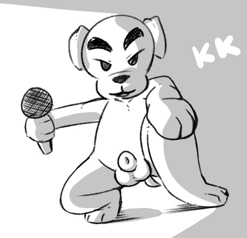 animal_genitalia balls electronics fully_sheathed genitals male microphone nude sheath solo white_body yosshidoragon animal_crossing nintendo k.k._slider canid canine canis domestic_dog mammal monochrome