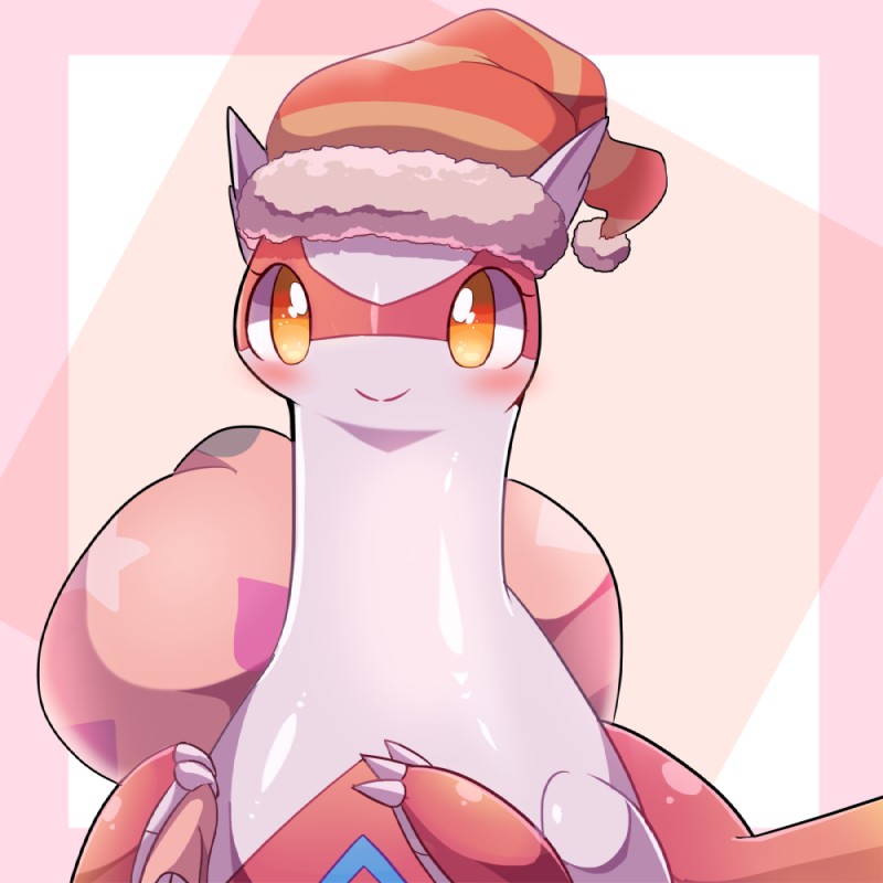 ambiguous_gender blush christmas_clothing christmas_headwear clothing eyelashes hat headgear headwear holidays looking_at_viewer santa_hat smile solo ecru_(artist) christmas nintendo pokemon generation_3_pokemon latias legendary_pokemon pokemon_(species) 1:1