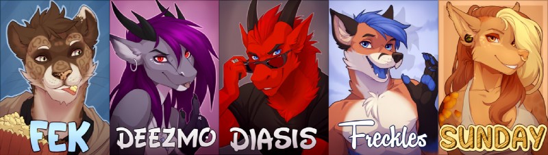 deezmo, diasis, fek, freckles, and sunday (mythology) created by wolfy-nail