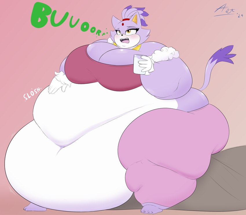 anthro belly big_belly big_butt bingo_wings blush bottomwear bra burping butt clothing deep_navel fangs female glass huge_belly milk morbidly_obese morbidly_obese_anthro morbidly_obese_female navel obese obese_anthro obese_female onomatopoeia open_mouth overweight overweight_anthro overweight_female pants sitting slosh sloshing_belly solo sound_effects teeth text thick_thighs underwear astrum_(artist) sega sonic_the_hedgehog_(series) blaze_the_cat domestic_cat felid feline felis mammal absurd_res digital_drawing_(artwork) digital_media_(artwork) hi_res