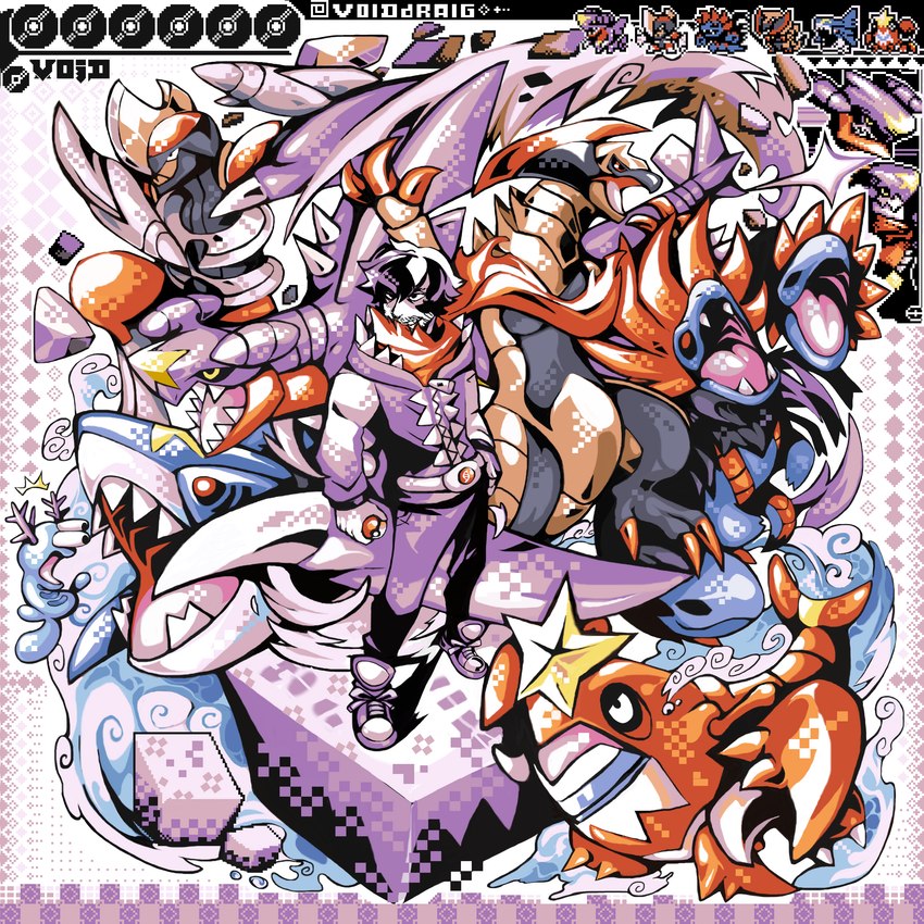 ambiguous_gender biped claws clothed clothing fangs feral group hair male open_mouth sharp_teeth tail teeth water voiddraig nintendo pokemon arthropod bisharp crawdaunt crustacean generation_2_pokemon generation_3_pokemon generation_5_pokemon generation_6_pokemon haxorus human hydreigon mammal mega_evolution mega_garchomp pokemon_(species) sharpedo wooper 1:1 absurd_res hi_res