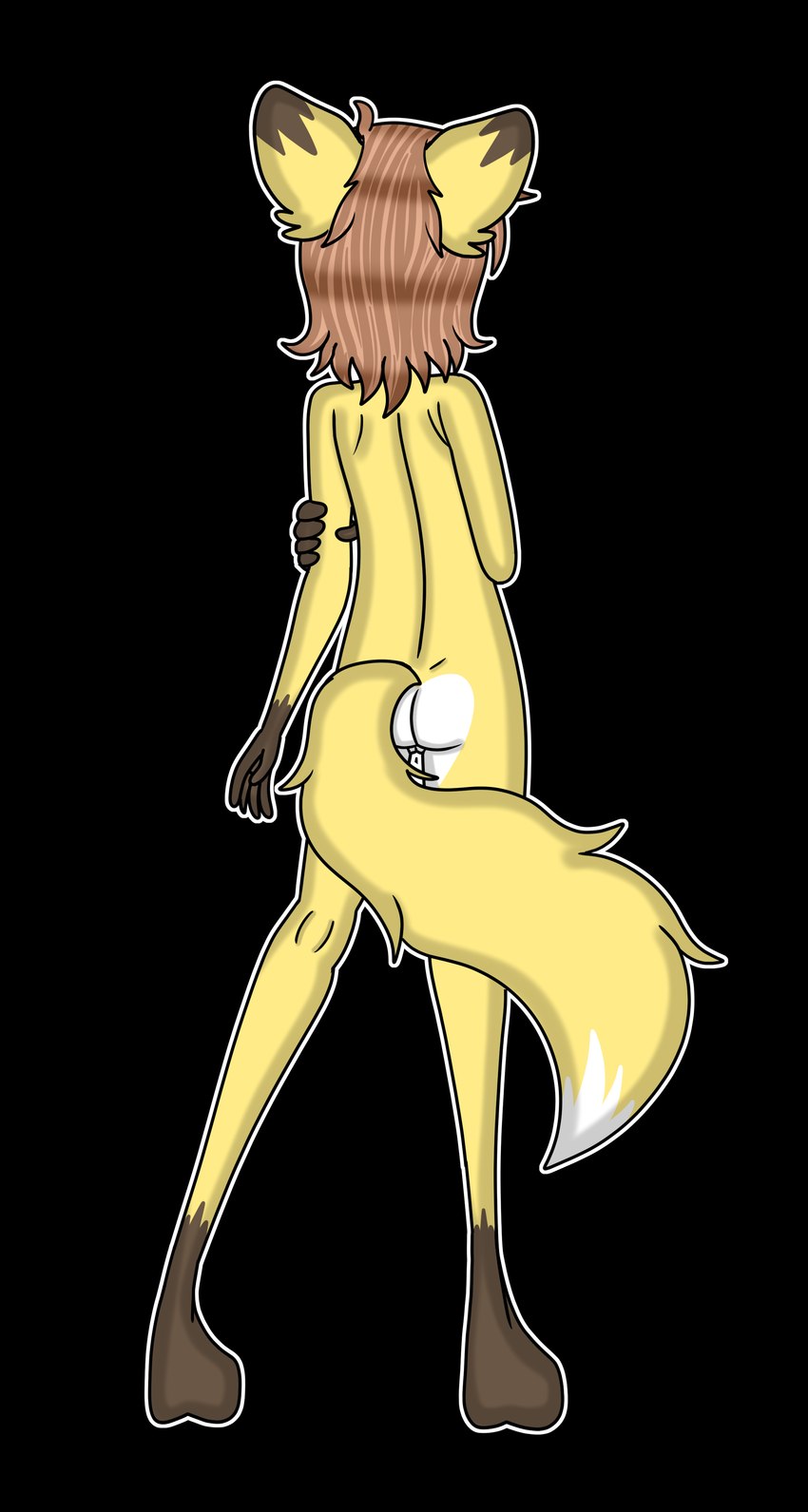 anthro brown_hair butt duo genitals hair hand_on_arm long_tail male nude pose pussy rear_view short_hair solo spread_legs spreading tail young blossomblaze fan_character lillynette canid canine mammal absurd_res hi_res