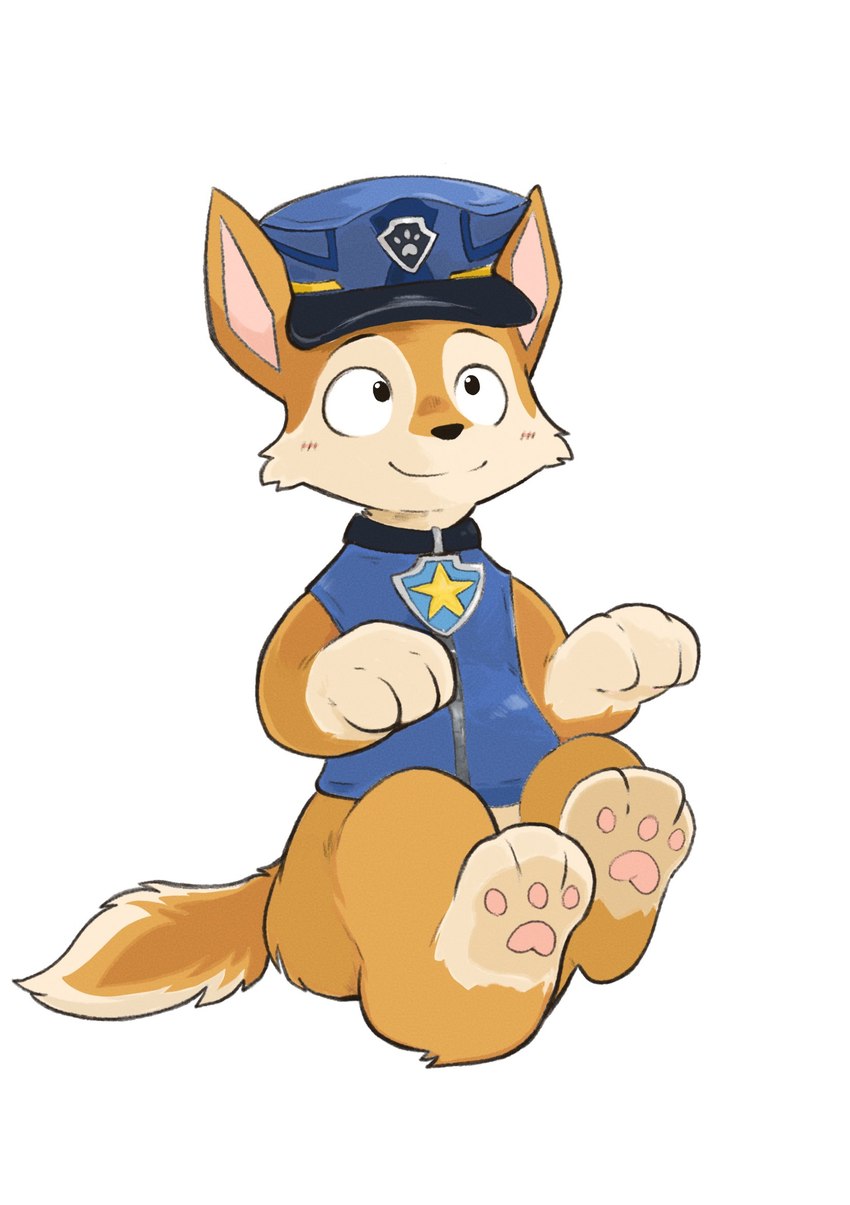 clothing feral male pawpads paws police police_dog police_uniform solo uniform young young_feral tinntira paw_patrol chase_(paw_patrol) canid canine canis domestic_dog german_shepherd herding_dog mammal pastoral_dog hi_res