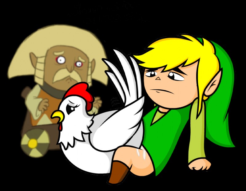 being_watched bestiality blonde_hair bodily_fluids caught_in_the_act cum dialogue disgust female feral genital_fluids group hair humanoid_on_feral humor interspecies looking_at_another male male/female text toony kaizochan timoteihiv nintendo spirit_tracks the_legend_of_zelda wind_waker rael_(spirit_tracks) toon_link avian cucco deity human humanoid hylian lokomo mammal alpha_channel english_text