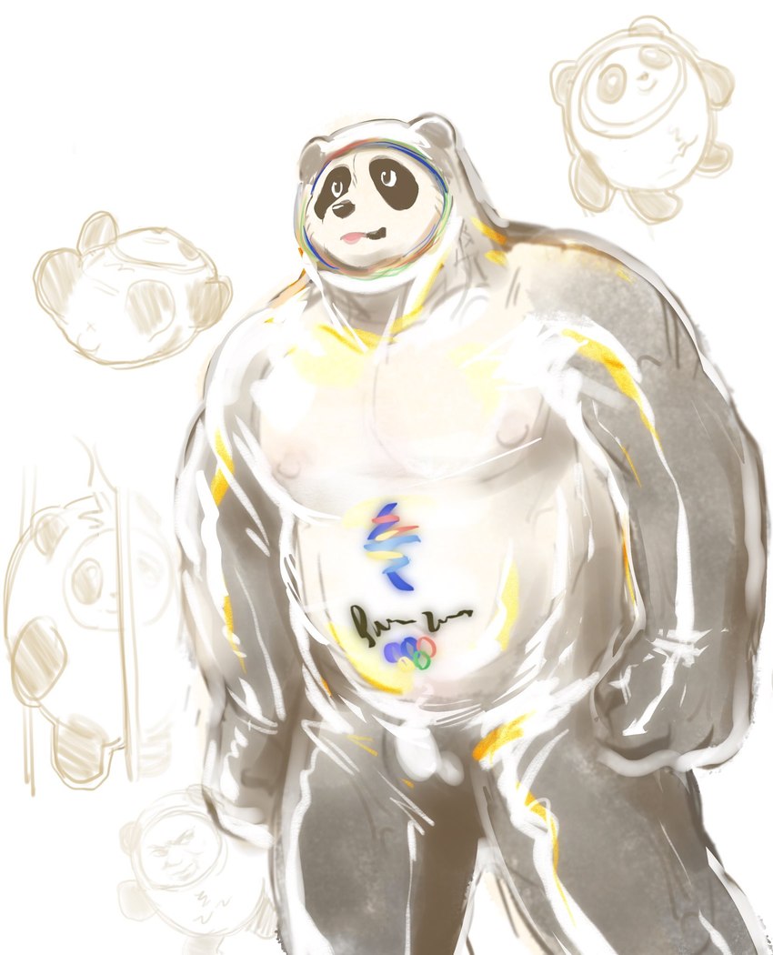 anthro belly biped black_nose bulge chibi humanoid_hands kemono male multiple_poses nipples overweight overweight_male pose solo standing white_body al16126 2022_beijing_winter_olympics olympics winter_olympics bing_dwen_dwen bear giant_panda mammal 2022 hi_res