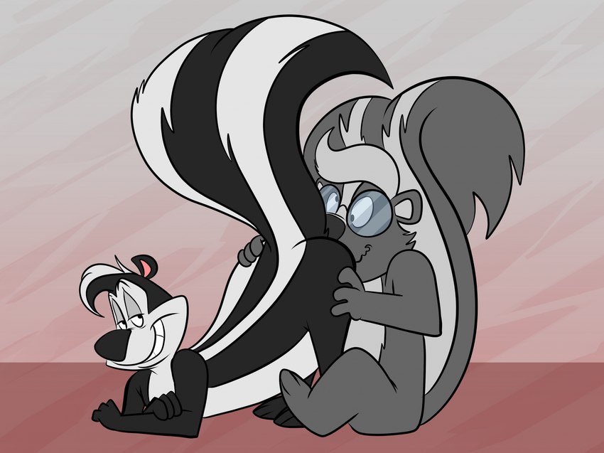 anthro ass_up black_body black_fur butt butt_sniffing crossed_arms duo eyewear fluffy fluffy_tail fur glasses grey_body grey_fur holding_butt looking_pleasured male male/male nude raised_tail skunk_tail smile smirk sniffing tail white_body white_fur joesanchez looney_tunes warner_brothers pepe_le_pew ray_rhythmus mammal mephitid skunk hi_res