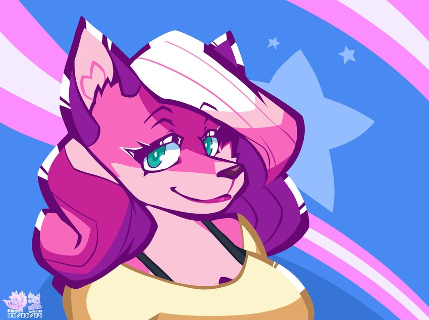 anthro clothing female fur lgbt_pride pink_body pink_fur pride_colors shirt smile smiling_at_viewer solo star topwear transgender_pride_colors yellow_clothing yellow_shirt yellow_topwear thefoxsista super_lesbian_animal_rpg melody_amaranth canid canine fox mammal 2024 hi_res watermark trans_(lore) trans_woman_(lore)