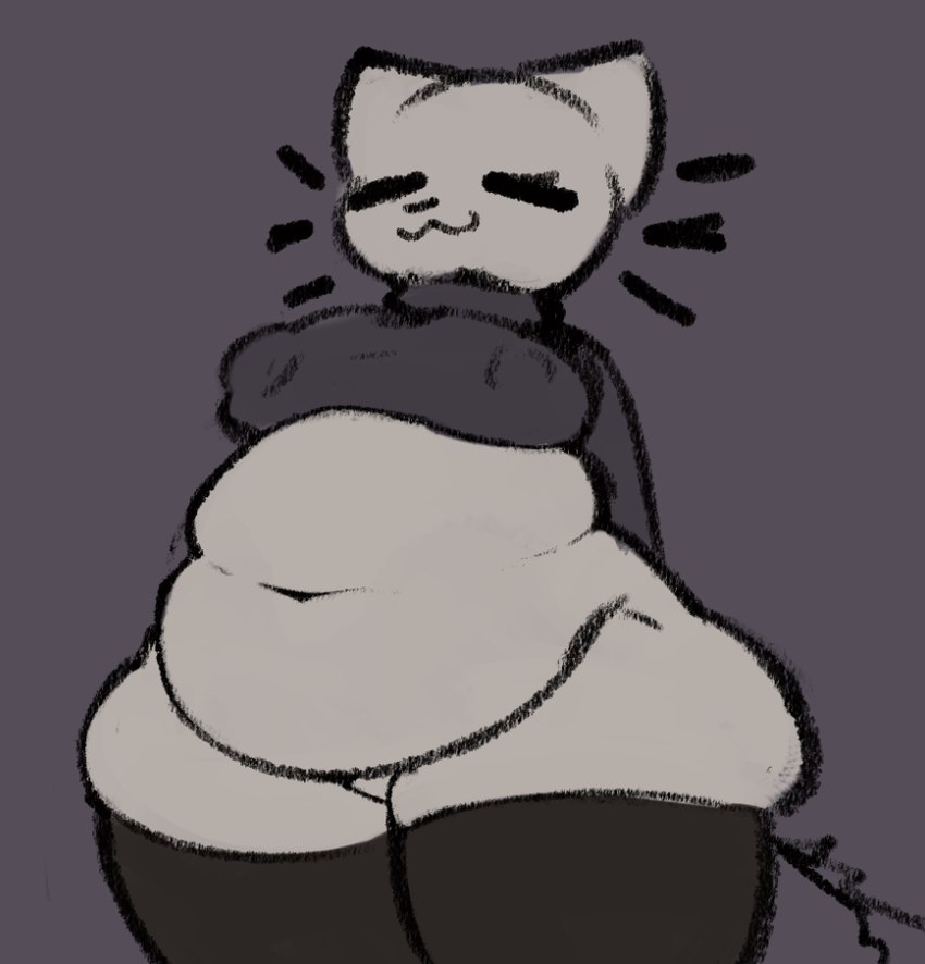 :3 anthro belly belly_overhang belly_rolls big_belly biped black_clothing black_legwear black_nose black_thigh_highs breasts butt closed_smile clothed clothed_anthro clothed_female clothing cropped_sweater ears_up exposed_belly exposed_crotch eyes_closed female female_anthro floating_whiskers fluffy fluffy_tail fur grey_background grey_belly grey_body grey_butt grey_ears grey_face grey_fur grey_legs hands_behind_back ineffective_clothing legs_together legwear long_sleeves medium_breasts monotone_background monotone_belly monotone_body monotone_butt monotone_clothing monotone_face monotone_fur monotone_legs monotone_legwear monotone_thigh_highs monotone_topwear mouth_closed navel nipple_outline no_underwear overweight overweight_anthro overweight_female pointy_ears prick_ears simple_background smile solo standing tail thick_thighs thigh_highs tight_thigh_highs topwear wide_hips tcsrjx emily_(tcsrjx) domestic_cat felid feline felis mammal 2025 digital_drawing_(artwork) digital_media_(artwork) english_description portrait three-quarter_portrait female_(lore)