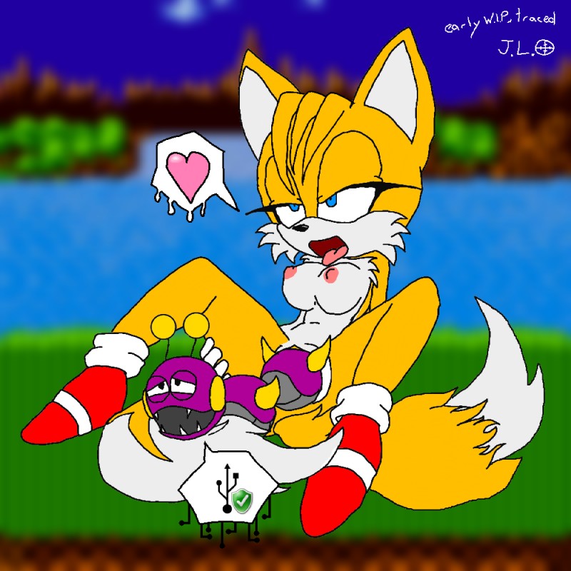 anthro anthrofied breasts clothing crossgender dipstick_tail duo female footwear genitals markings mtf_crossgender nipples penetration pussy sex shoes tail tail_markings vaginal vaginal_penetration unknown_artist sega sonic_the_hedgehog_(series) miles_prower canid canine caterkiller fox mammal 1:1 unfinished