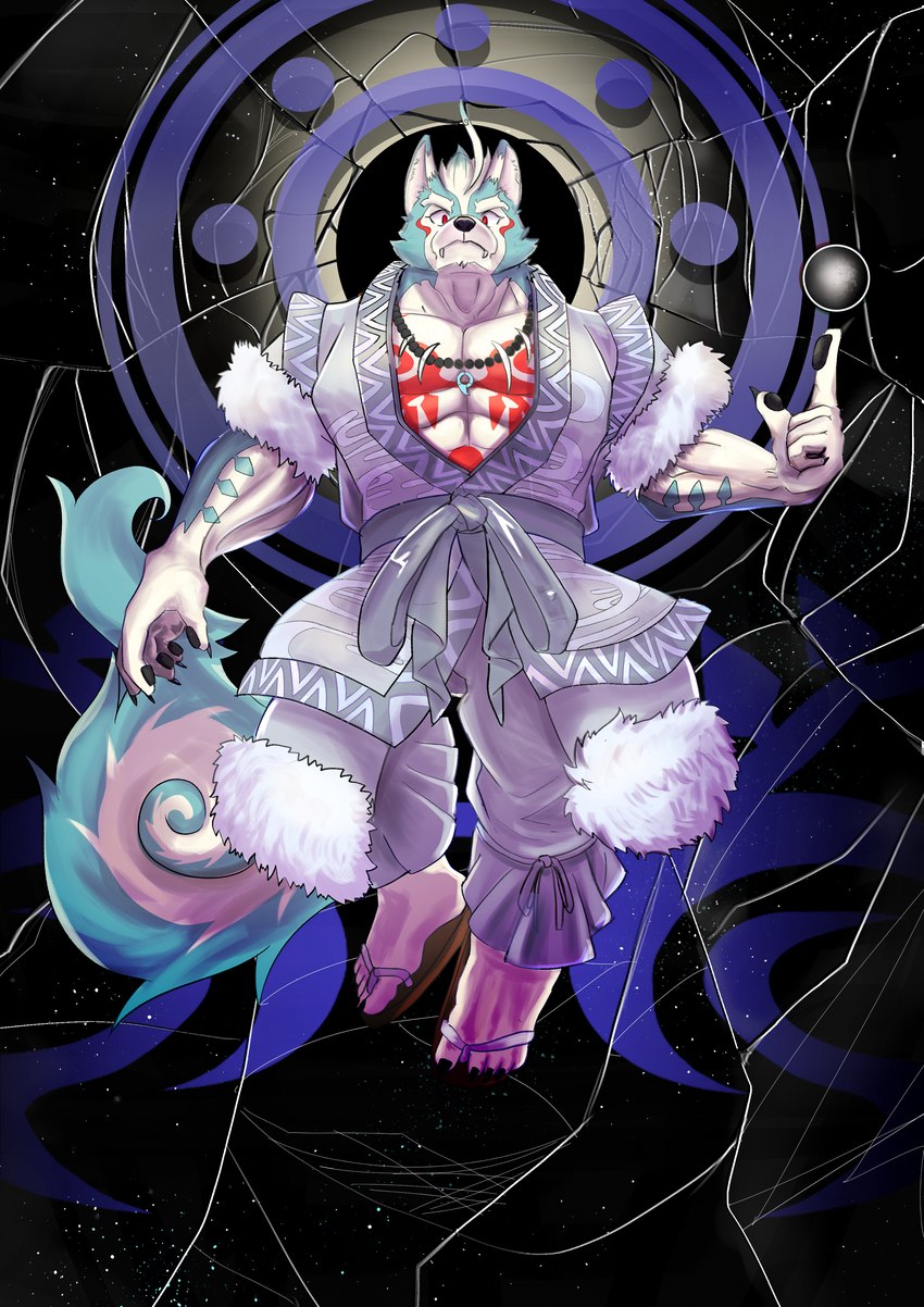 anthro clothed clothing fur hair kemono male muscular muscular_male solo martuguma asian_mythology east_asian_mythology japanese_mythology lifewonders mythology tokyo_afterschool_summoners oguchi_magami_(tas) canid canine canis mammal wolf 2021 absurd_res digital_media_(artwork) hi_res