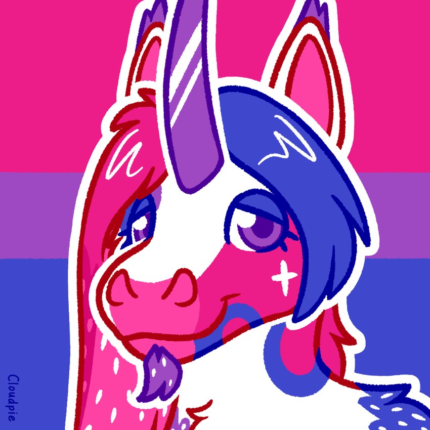 ambiguous_gender anthro beard bisexual_pride_colors ear_tuft eyelashes facial_hair fur glistening glistening_horn goatee horn lgbt_pride looking_at_viewer mane narrowed_eyes outline pride_color_background pride_color_palette pride_colors simple_background smile smiling_at_viewer snout solo tired tuft white_outline cloudpie conditional_dnp lgbt_pride_month mythology equid equine mammal mythological_creature mythological_equine unicorn 1:1 2021 bust_portrait clip_studio_paint_(artwork) digital_drawing_(artwork) digital_media_(artwork) icon portrait restricted_palette