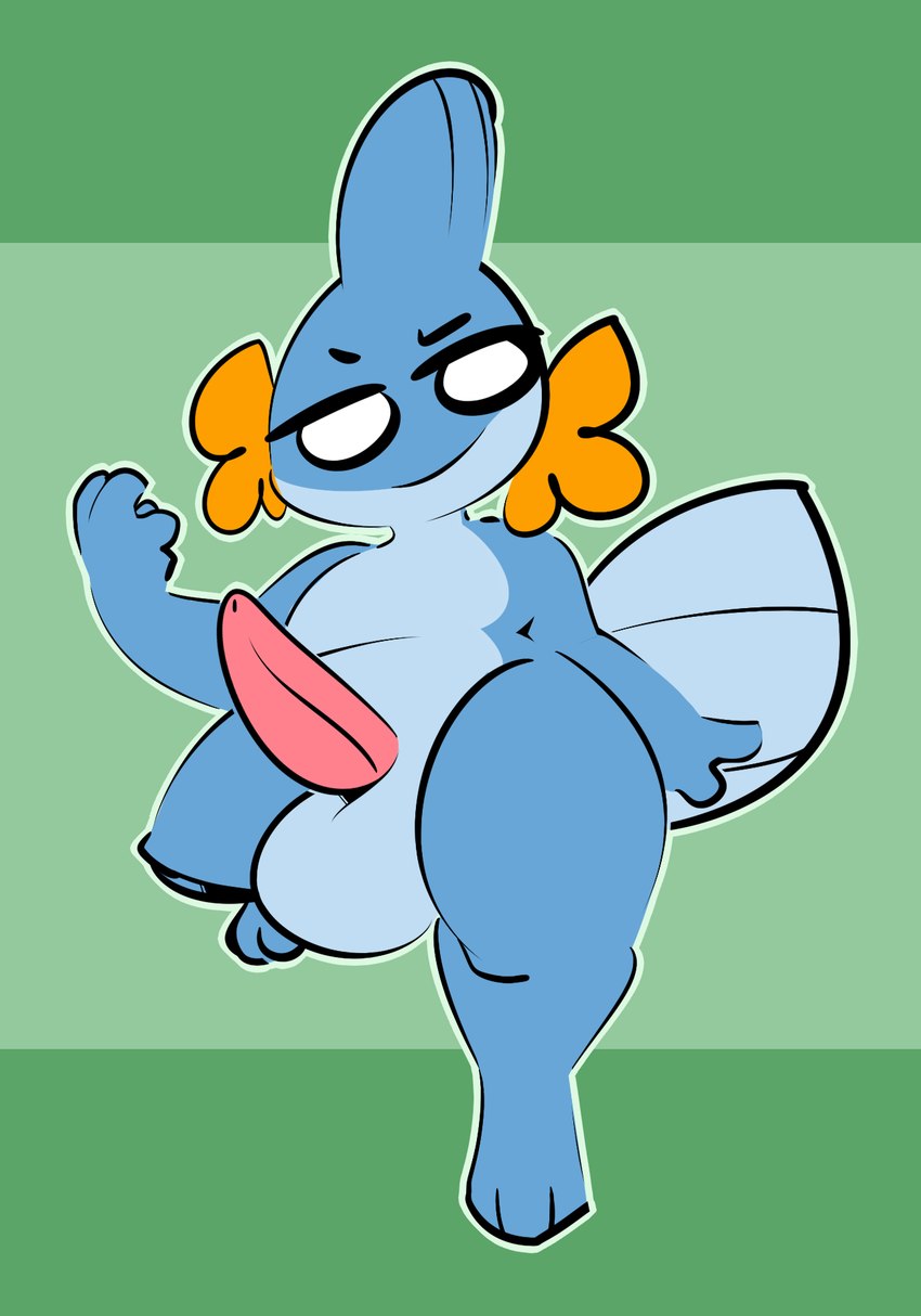 aged_down animal_genitalia anthro balls big_balls big_penis blue_body devolution feet genitals green_background male penis simple_background smile smiling_at_viewer smirk solo tail tapering_penis thick_thighs toony 1upgobbo nintendo pokemon xavier_(1upgobbo) generation_3_pokemon mudkip pokemon_(species) hi_res