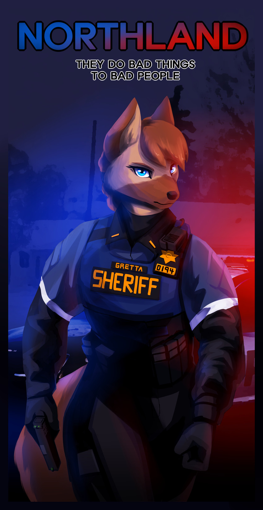 anthro badge brown_body brown_fur clothing electronics female fur gloves gun handgun handwear pistol police police_officer police_uniform radio ranged_weapon solo text text_on_clothing text_on_topwear text_on_vest topwear uniform vest weapon gasmaskfox gretta_(gasmaskfox) canid canine canis domestic_dog german_shepherd herding_dog mammal pastoral_dog absurd_res english_text hi_res