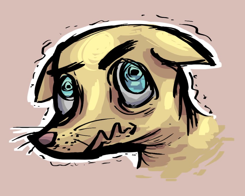 ambiguous_gender black_eyebrows blue_eyes ears_down eyebrows feral fur glare glaring motion_lines pink_nose pivoted_ears ringed_eyes shaking solo tan_body tan_fur wavy_mouth whiskers jubb canid canine canis chihuahua domestic_dog mammal toy_dog 2019 5:4 headshot_portrait portrait signature